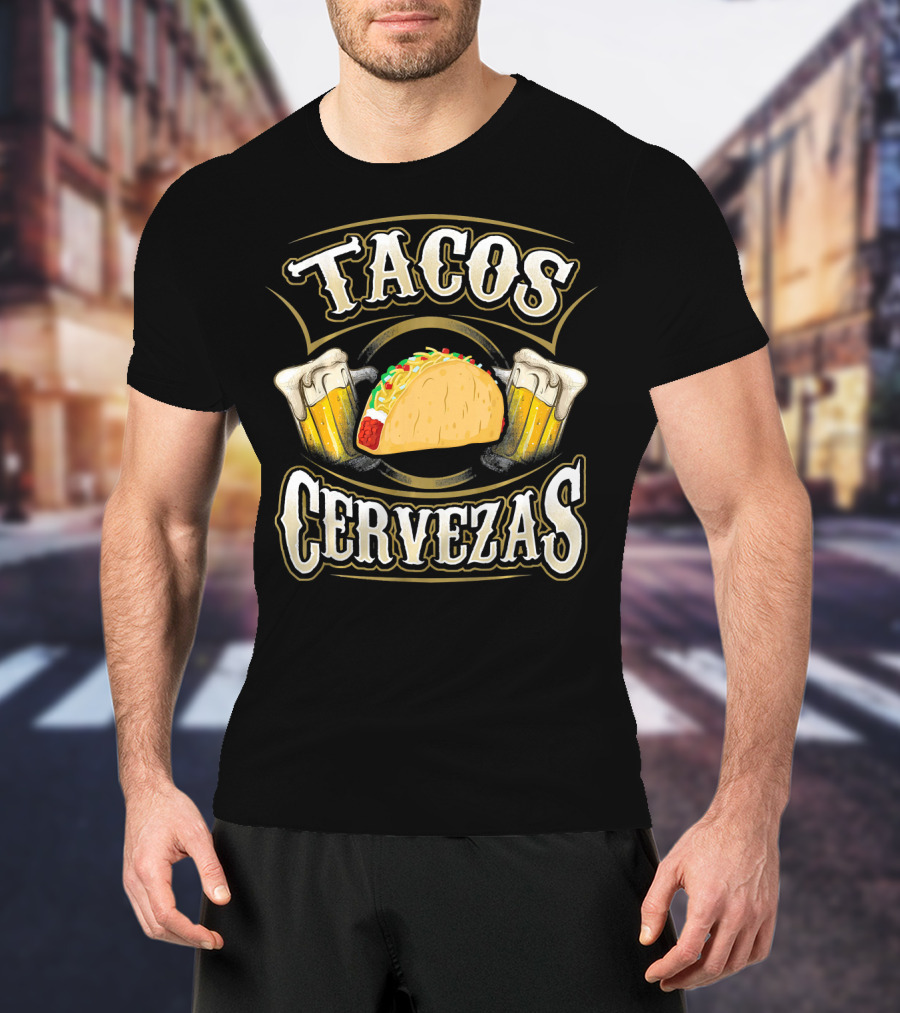 Tacos Cervezas With Taco And Beer Glasses T-Shirt