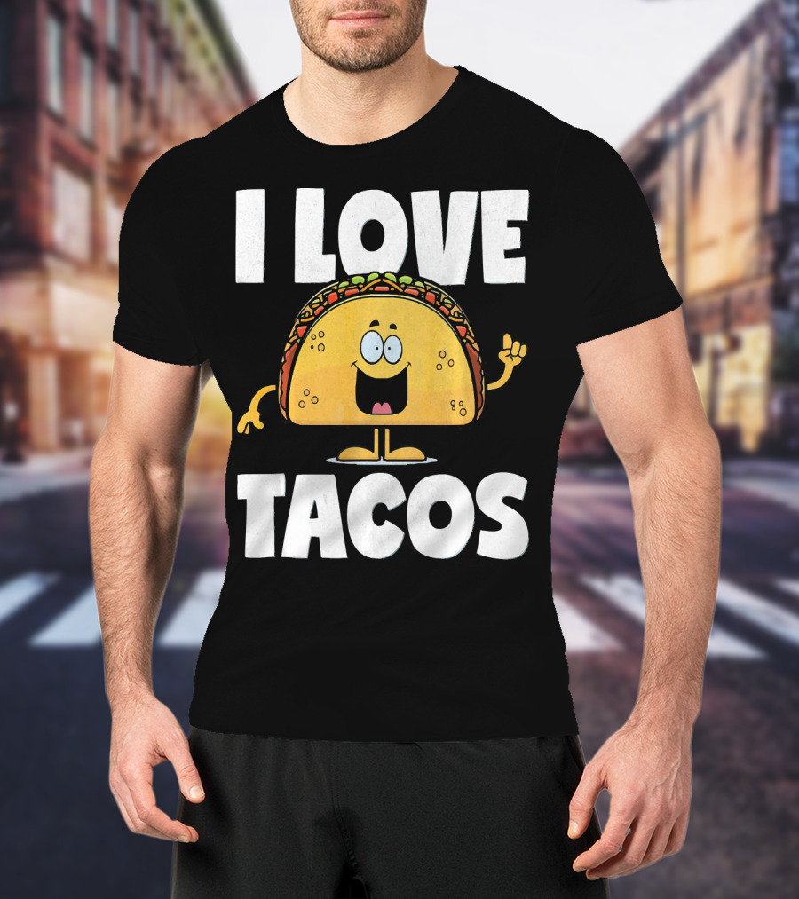 I Love Tacos Funny Vintage Retro Cute Taco Cartoon T-Shirt