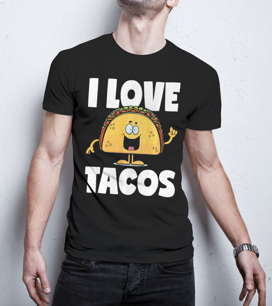 I Love Tacos Funny Vintage Retro Cute Taco Cartoon T-Shirt