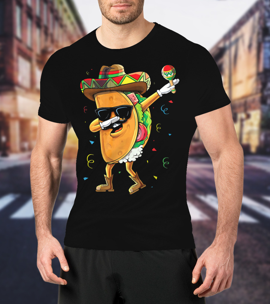 Dabbing Cool Taco Mexican Spanish Food Sombrero Maracas T-Shirt