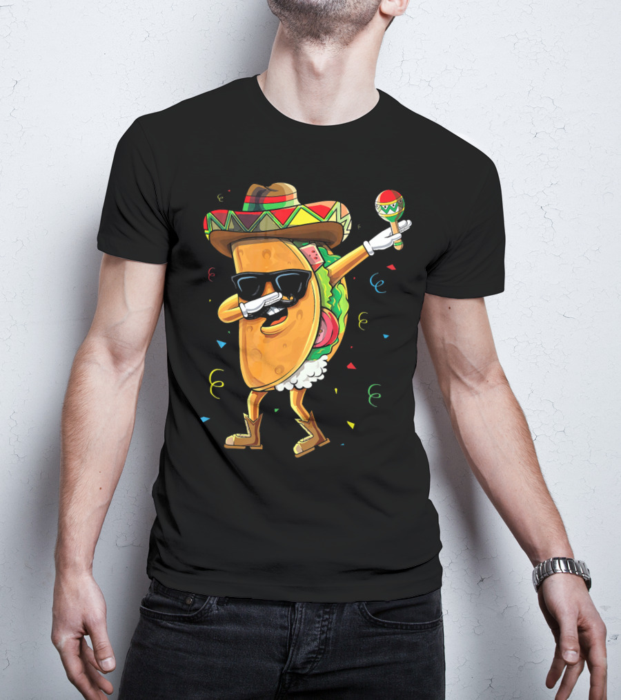 Dabbing Cool Taco Mexican Spanish Food Sombrero Maracas T-Shirt