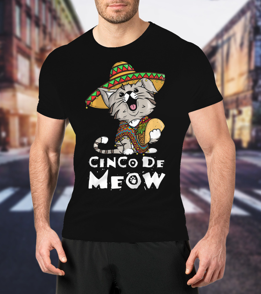 Cinco De Meow Sombrero Cat Holding Taco T-Shirt