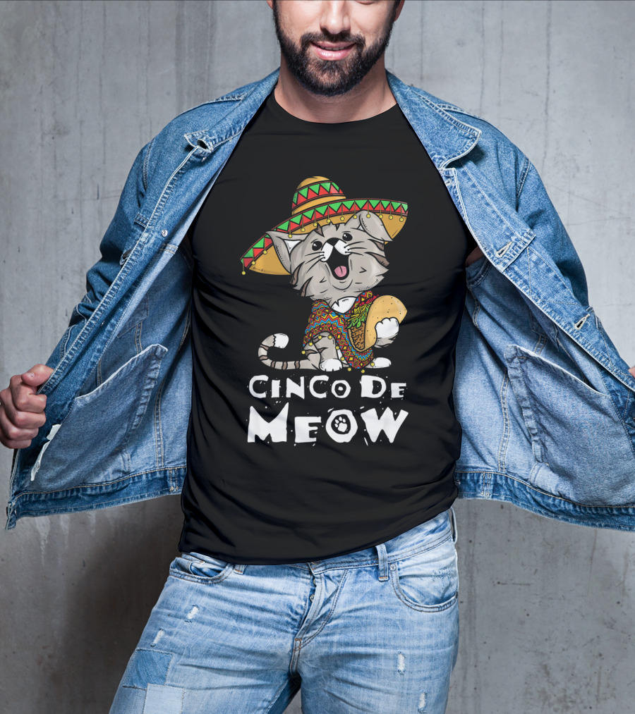 Cinco De Meow Sombrero Cat Holding Taco T-Shirt