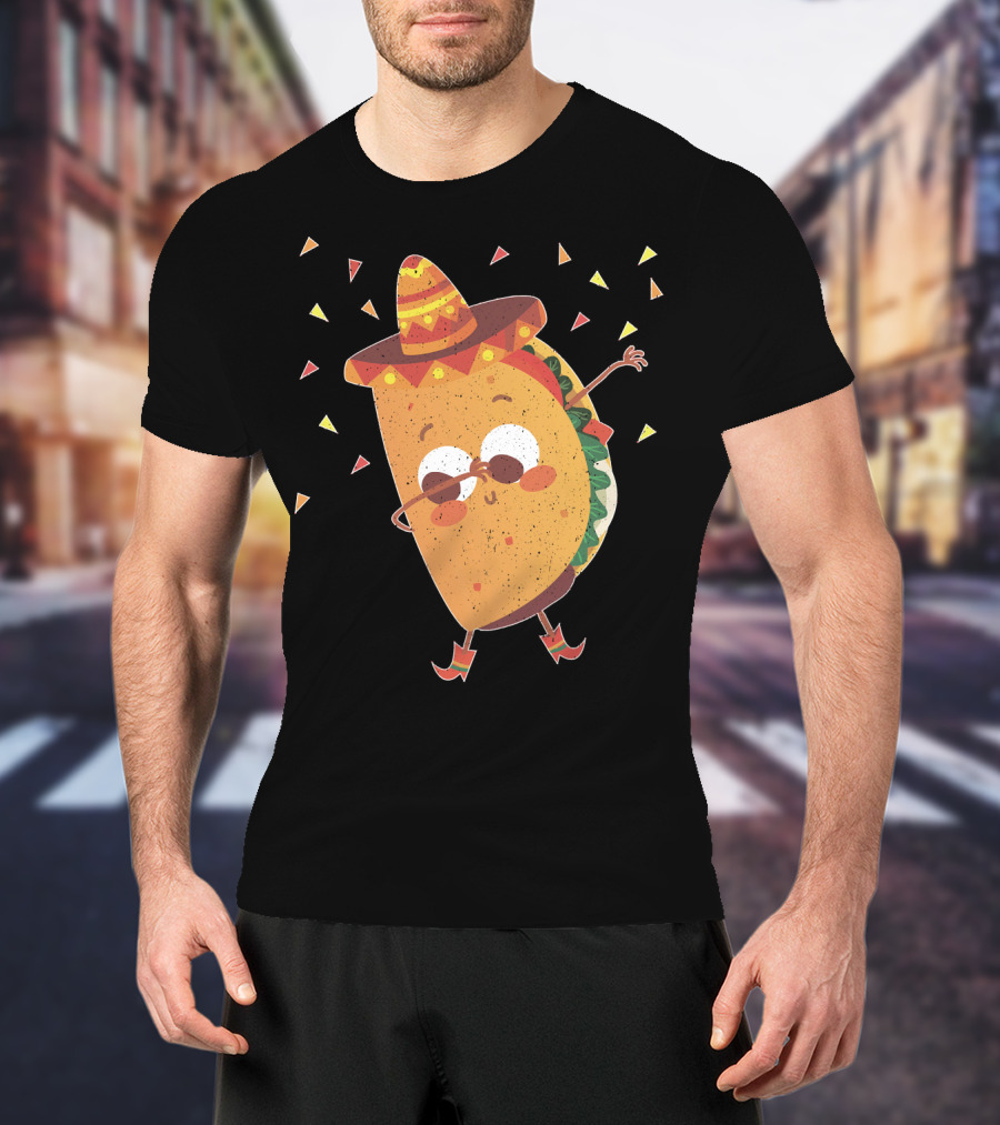 Funny Mexican Dabbing Taco Sombrero Party T-Shirt