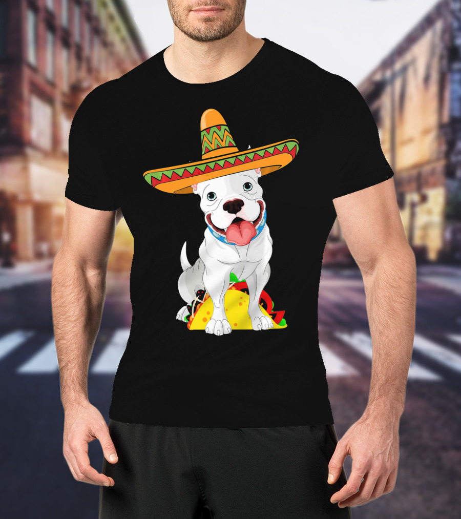 Cinco De Mayo Pitbull With Sombrero And Tacos T-Shirt