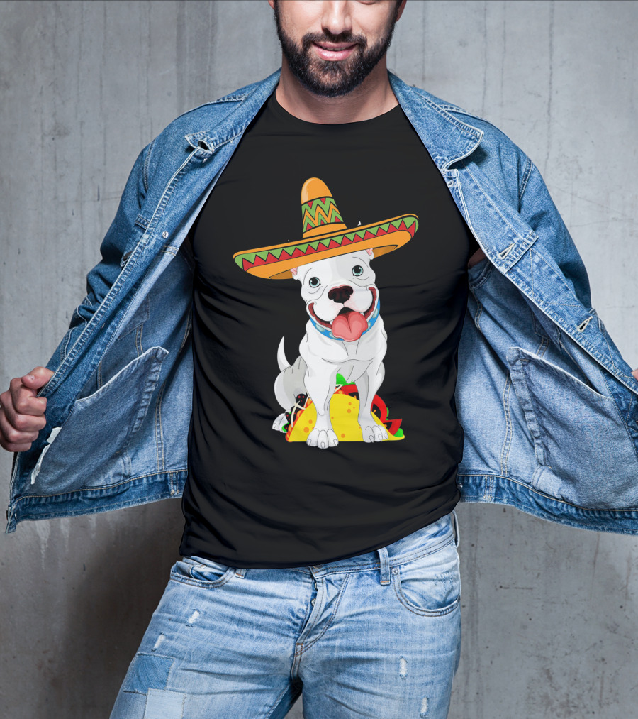Cinco De Mayo Pitbull With Sombrero And Tacos T-Shirt