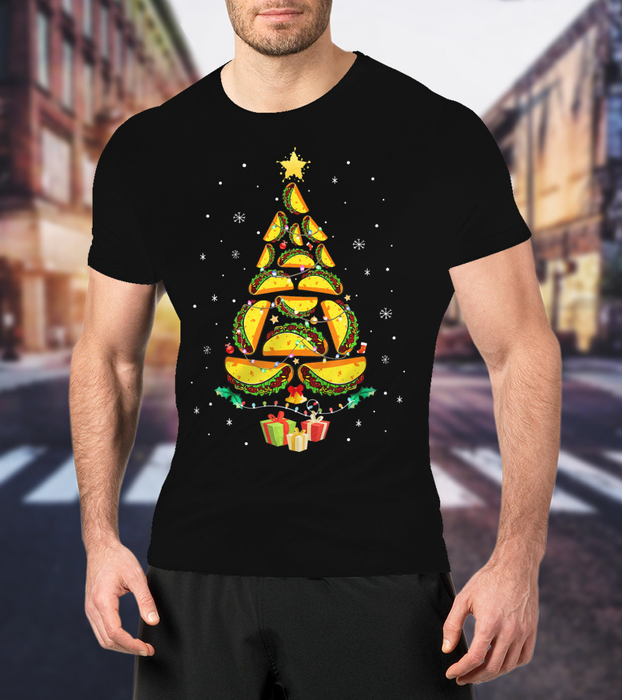 Tacos Christmas Tree Ugly Sweater Funny Holiday Festive T-Shirt