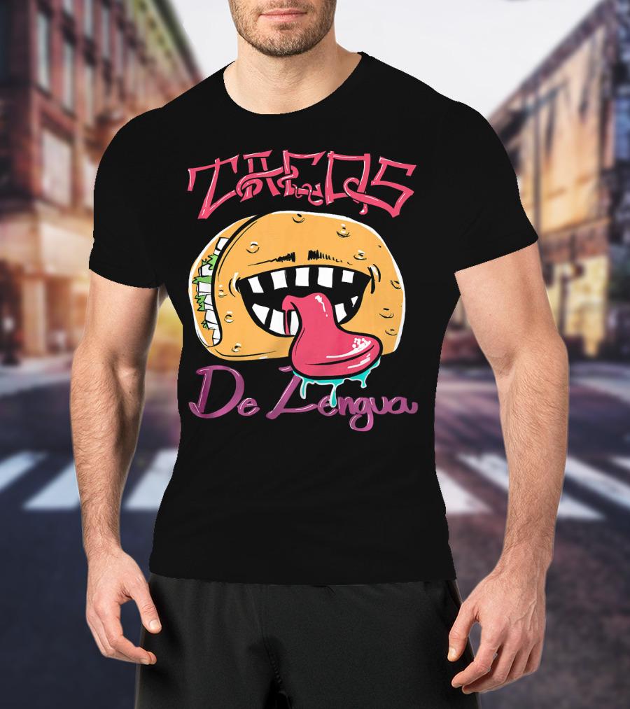 Tacos De Lengua Mexican Food Cartoon Taco Face With Tongue T-Shirt