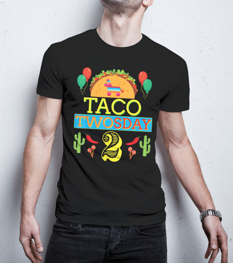 Taco Twosday Birthday Two Year Celebration With Piñata And Cactus T-Shirt