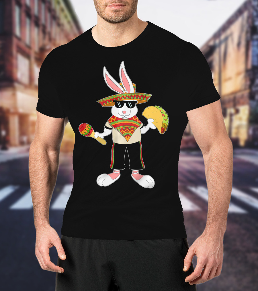 Easter Bunny Mexican Taco Funny Cinco De Mayo Fiesta Rabbit Sombrero Maracas T-Shirt
