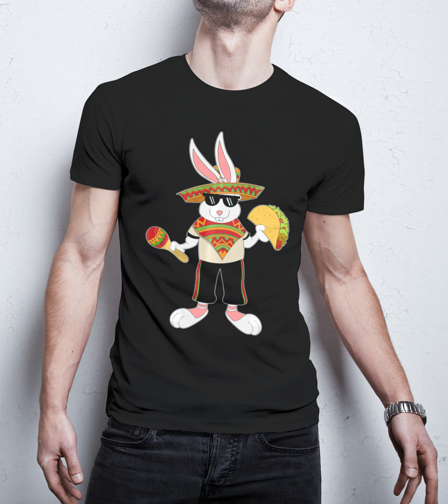Easter Bunny Mexican Taco Funny Cinco De Mayo Fiesta Rabbit Sombrero Maracas T-Shirt