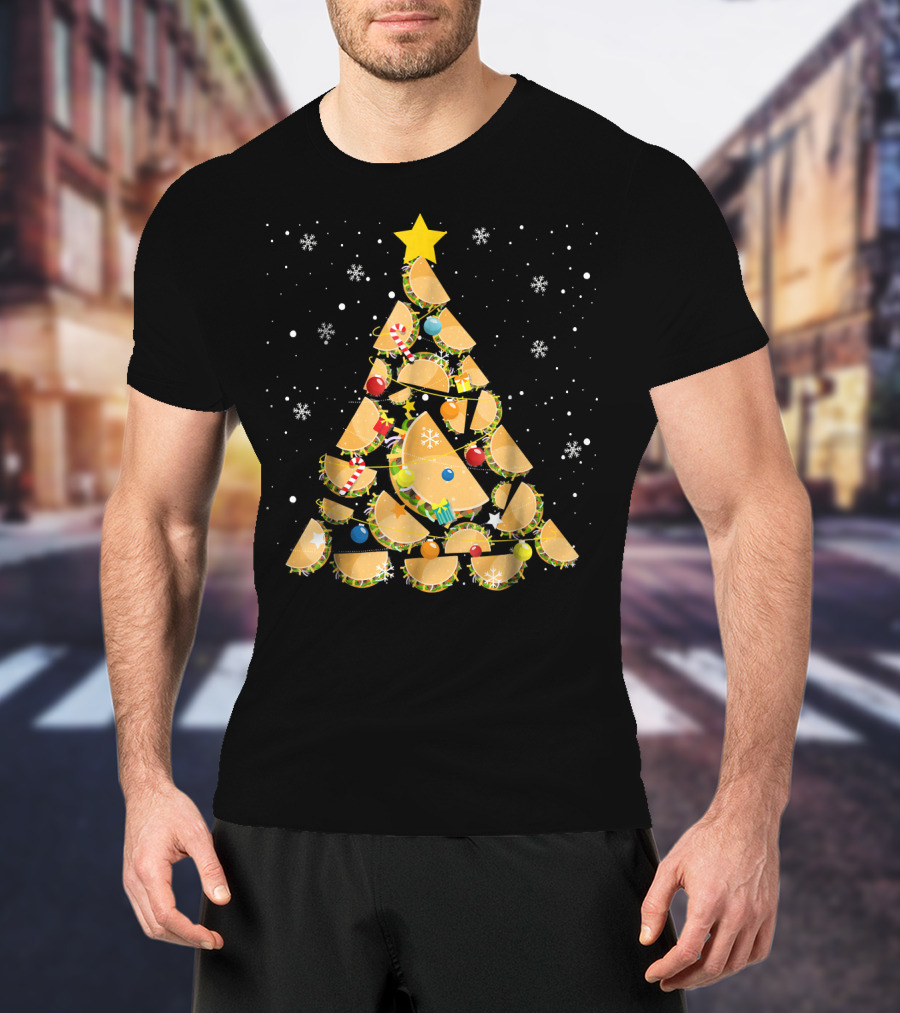 Tacos Christmas Tree Taco Lover Festive Holiday Decor Starry Night T-Shirt
