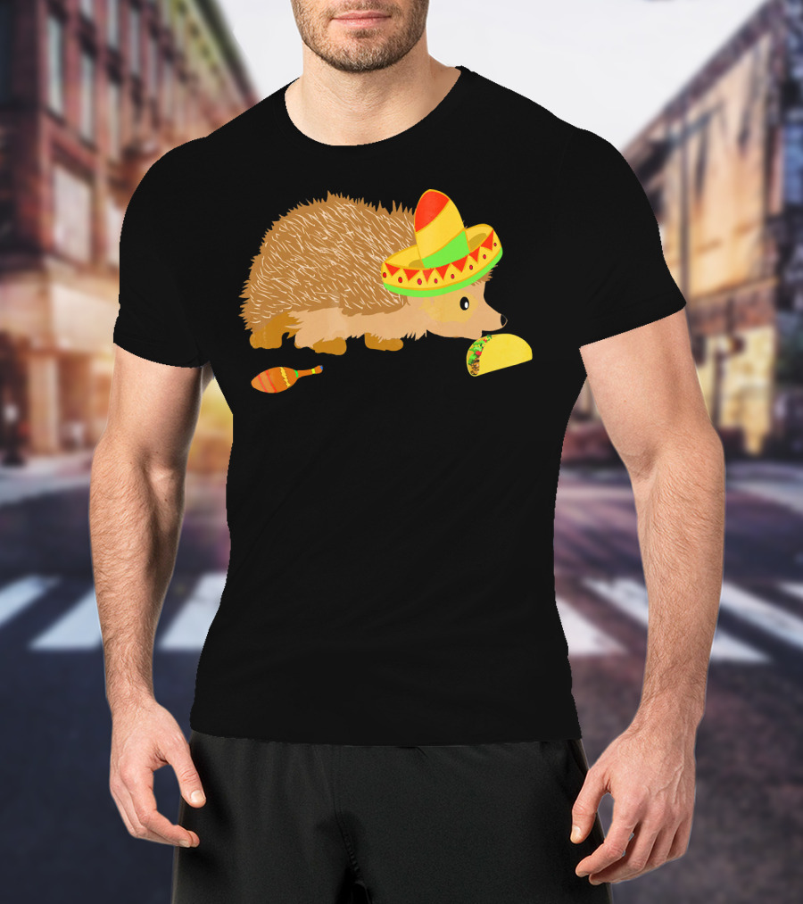 Hedgehog Wearing Sombrero With Maracas And Tacos T-Shirt
