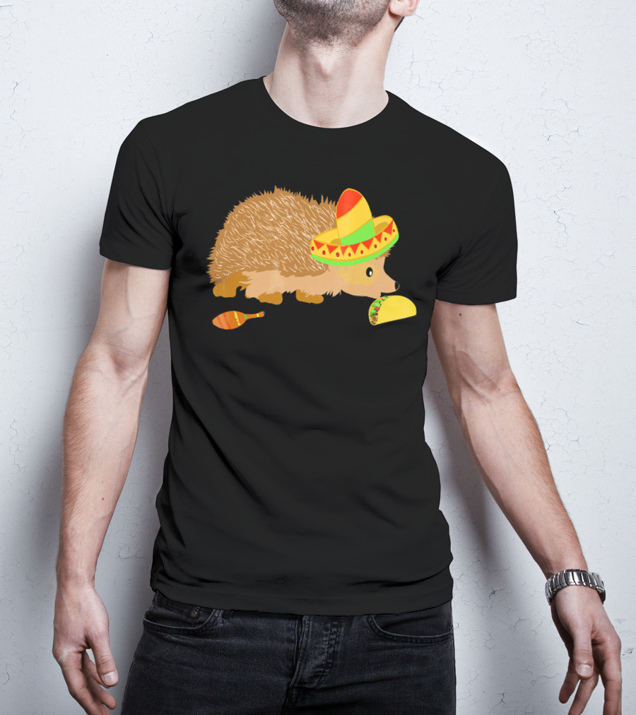 Hedgehog Wearing Sombrero With Maracas And Tacos T-Shirt