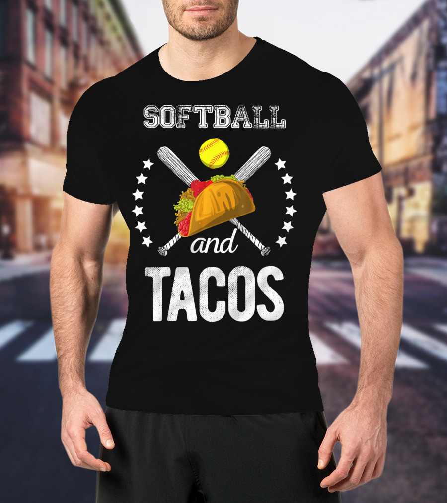 Softball And Tacos Crossed Bats And Ball With Taco T-Shirt