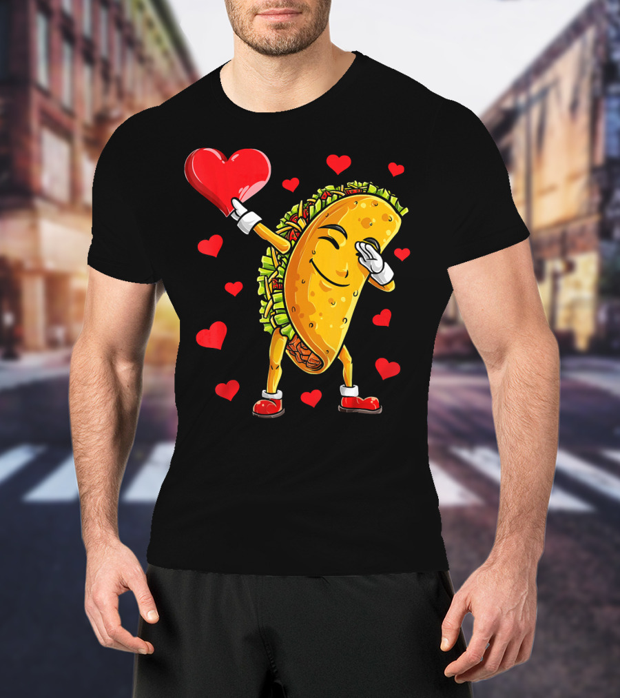Dabbing Taco With Heart Valentines T-Shirt