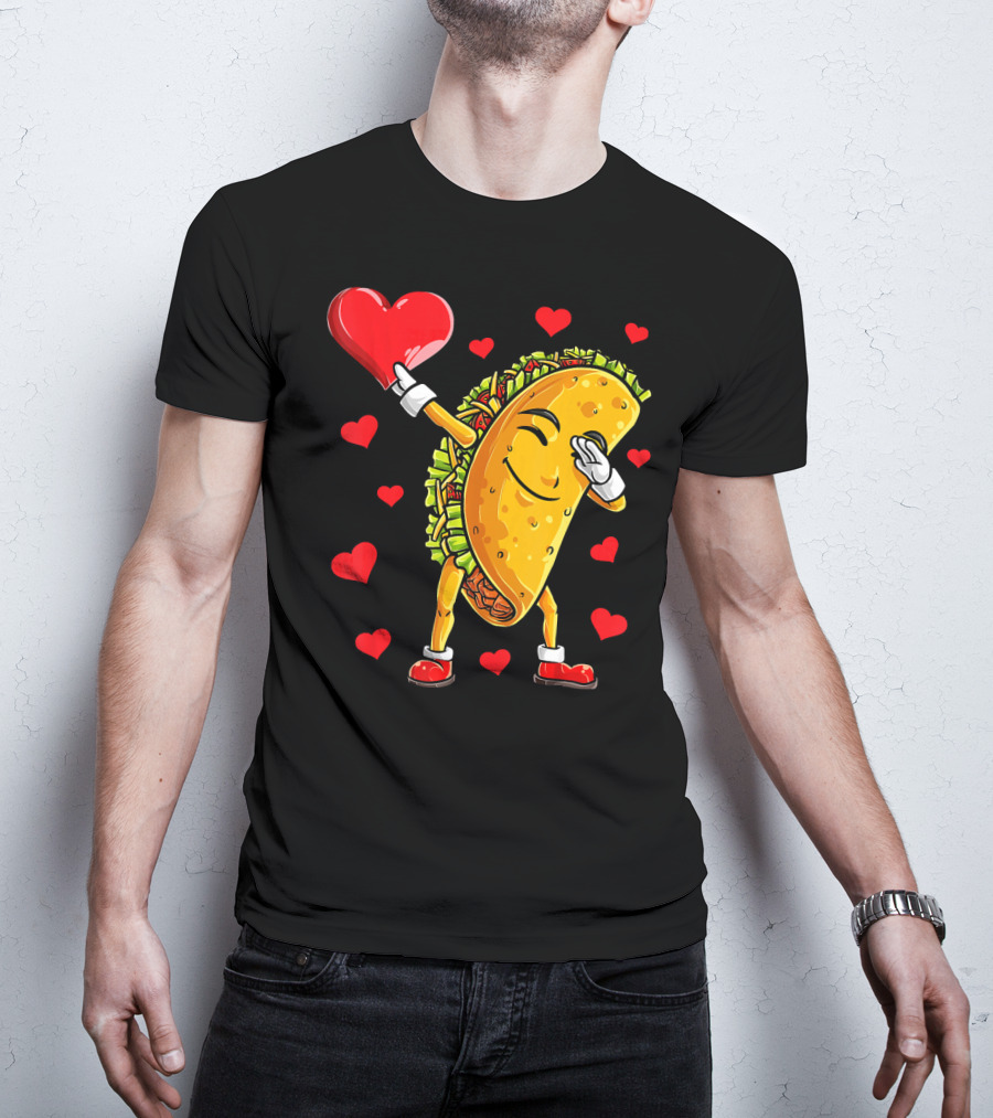Dabbing Taco With Heart Valentines T-Shirt