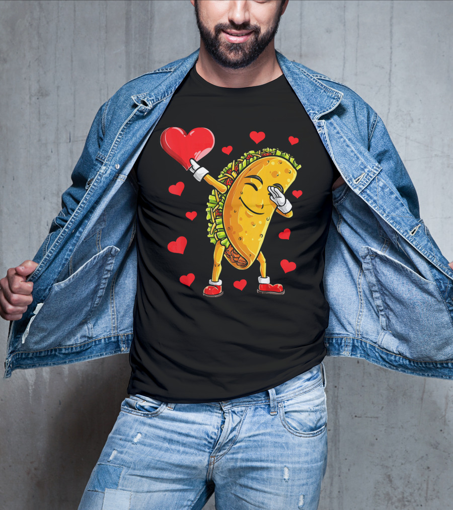 Dabbing Taco With Heart Valentines T-Shirt