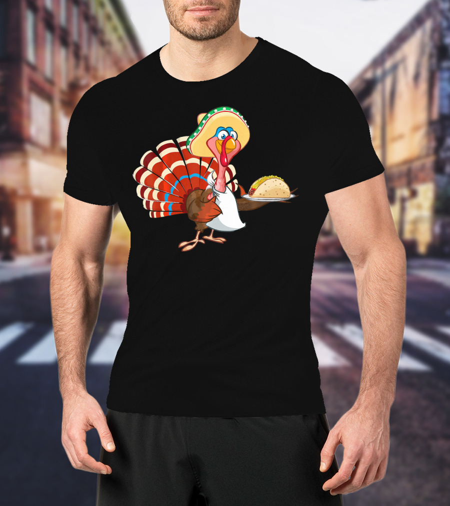 Funny Mexican Turkey Serving Tacos With Sombrero T-Shirt