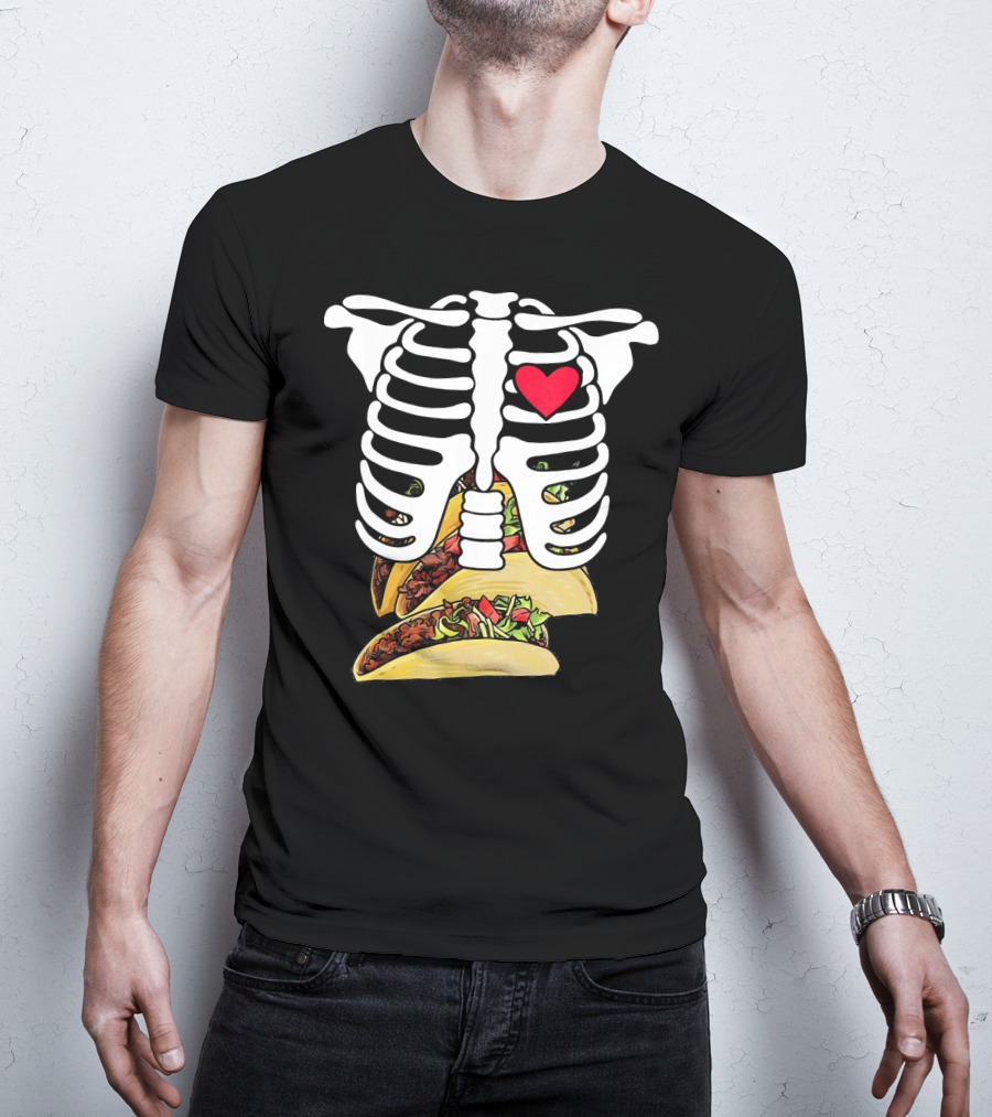 Halloween Funny Skeleton Heart Tacos T-Shirt