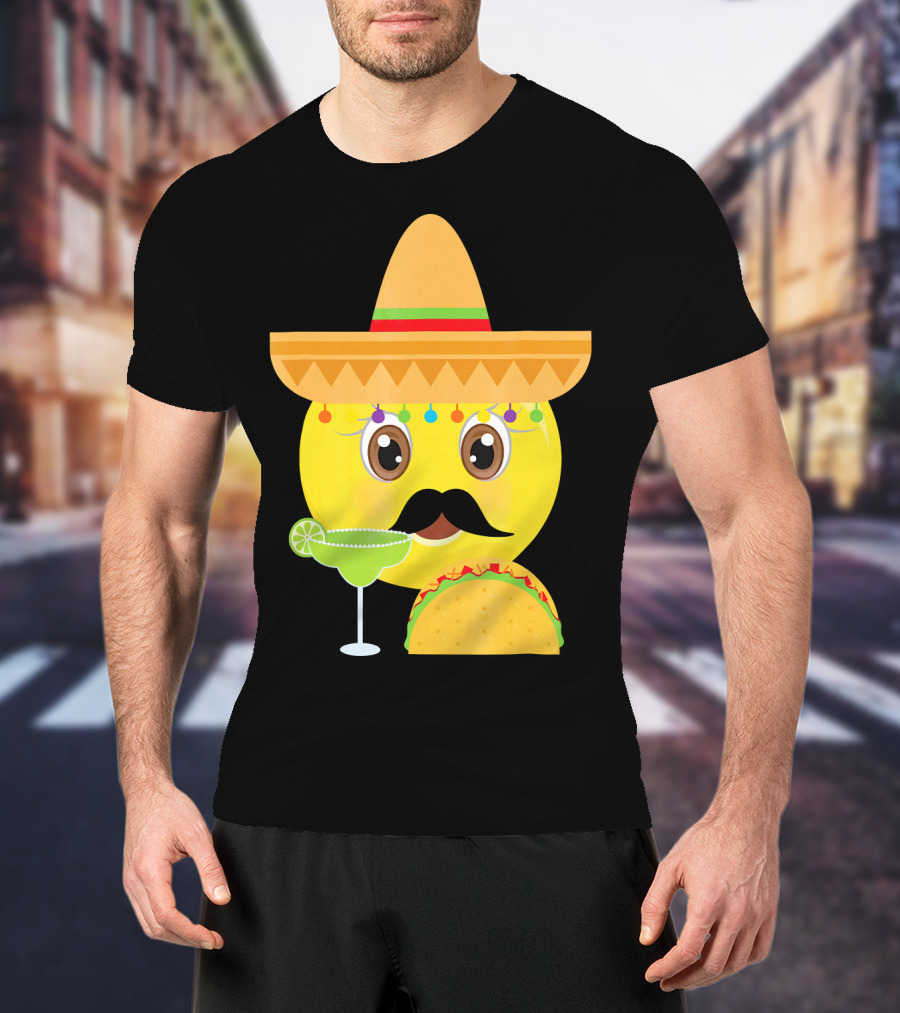 Funny Mexican Emoticon Sombrero Mustache Margarita Taco T-Shirt