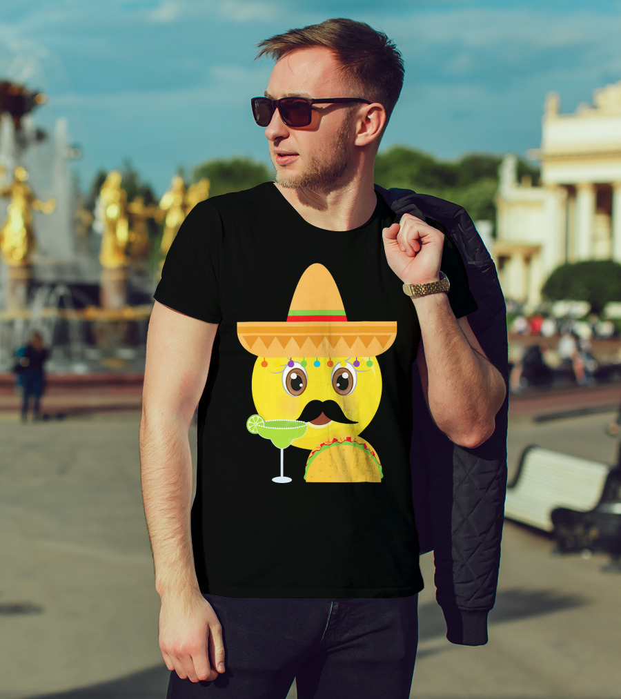 Funny Mexican Emoticon Sombrero Mustache Margarita Taco T-Shirt