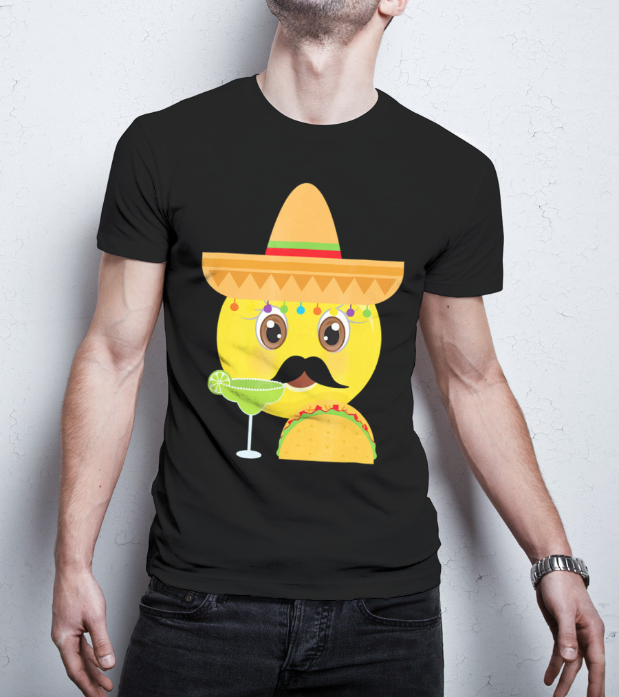 Funny Mexican Emoticon Sombrero Mustache Margarita Taco T-Shirt