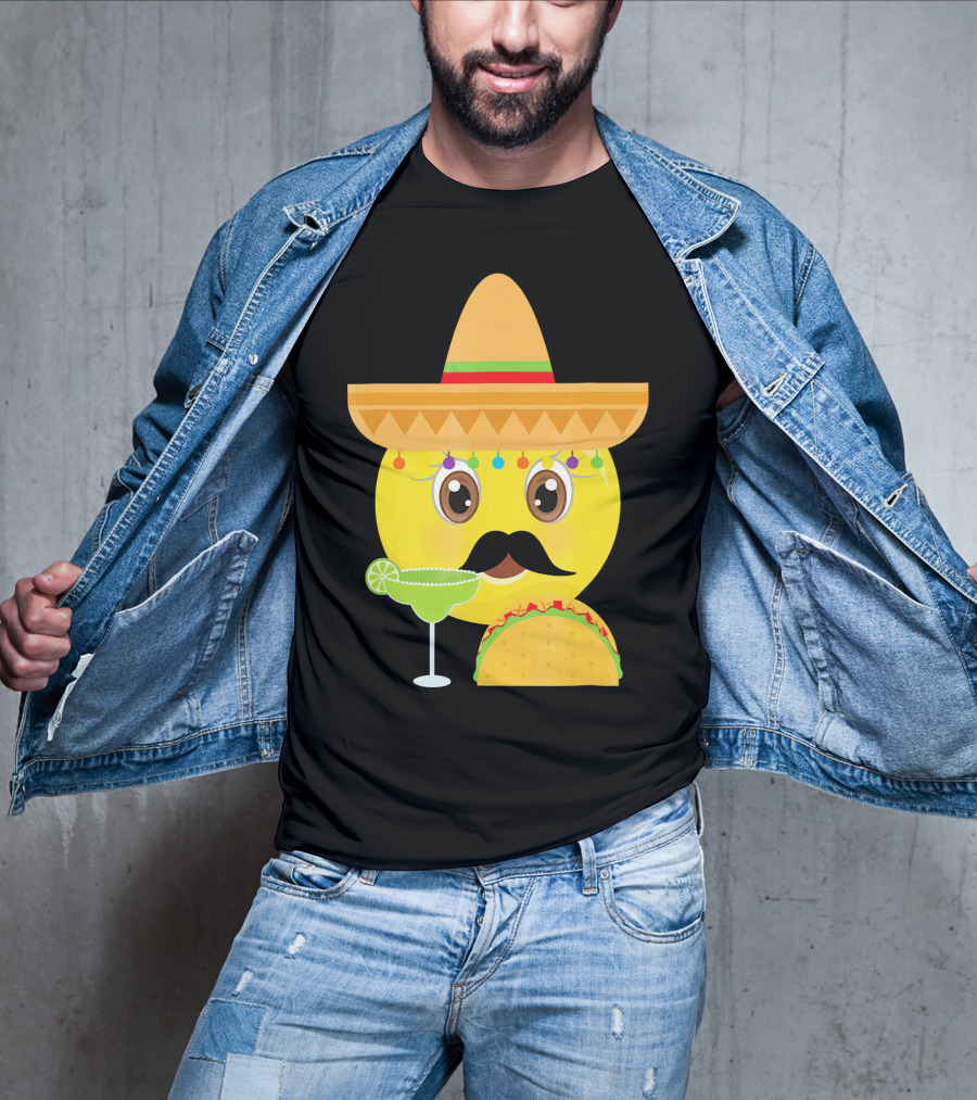 Funny Mexican Emoticon Sombrero Mustache Margarita Taco T-Shirt