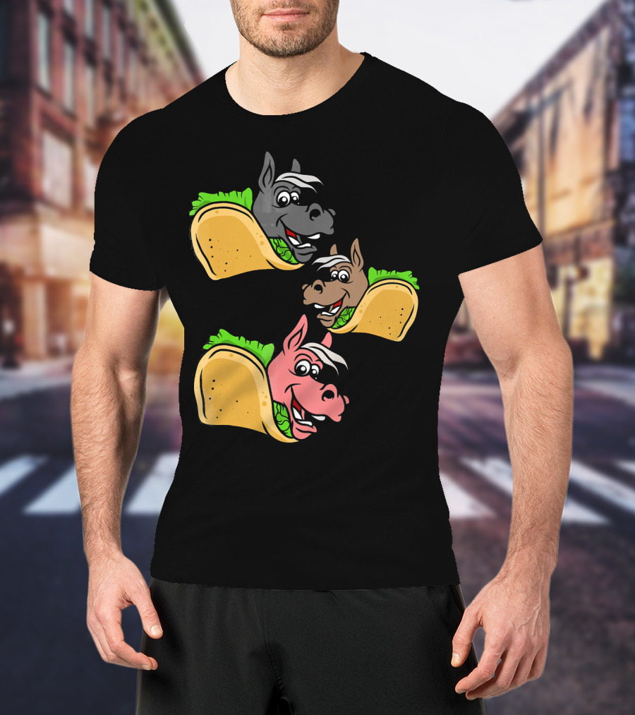 Horses And Tacos Trio Fun Faces T-Shirt