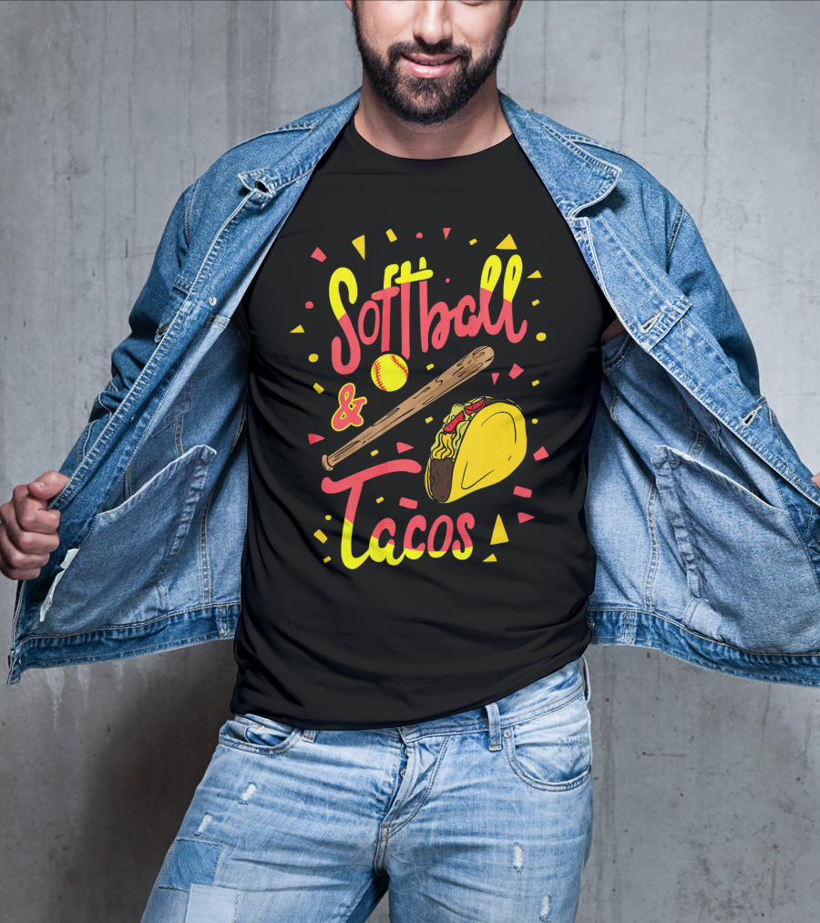 Softball And Tacos Funny Taco And Mexican Softball Bat And Ball Icons T-Shirt