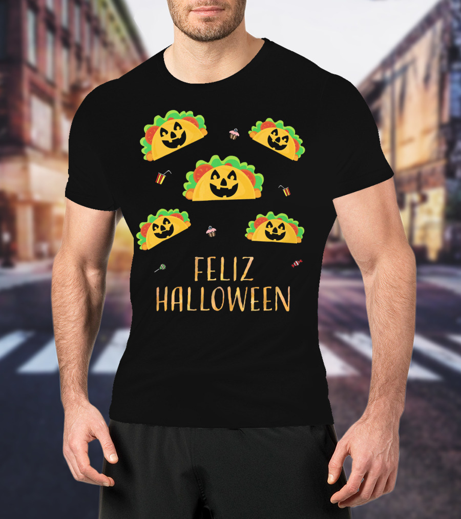 Feliz Halloween Mexican Taco Pumpkins T-Shirt