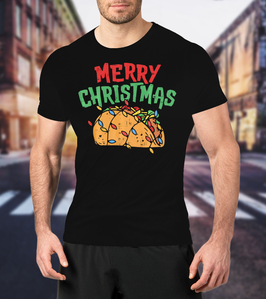 Merry Christmas Taco Mexican Lover Festive Lights T-Shirt