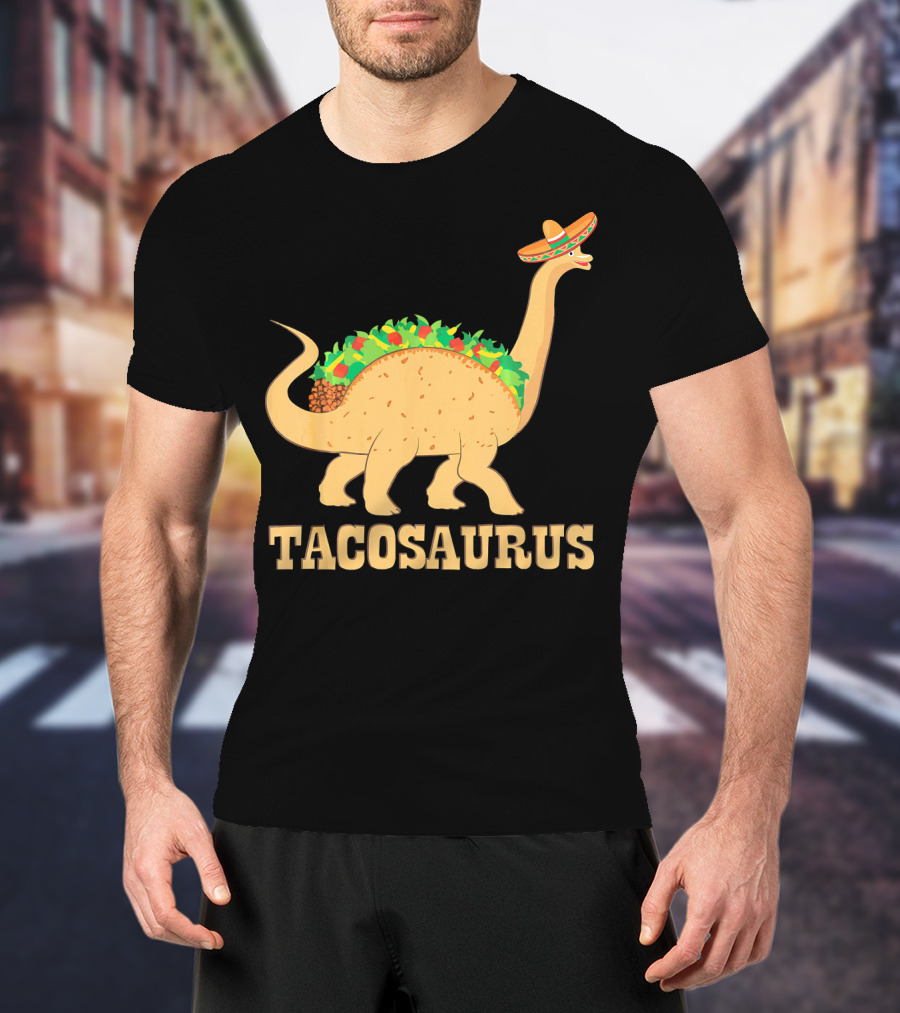 Tacosaurus Sombrero Wearing Dinosaur With Mexican Food Elements T-Shirt