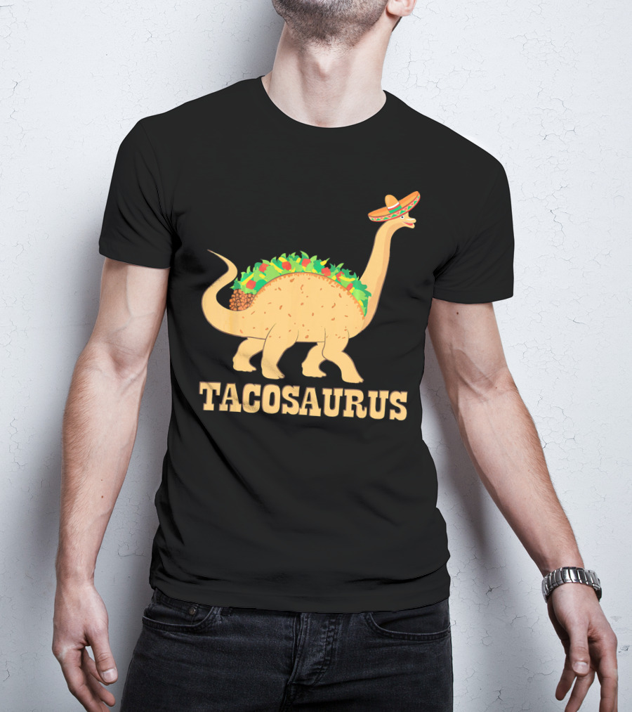 Tacosaurus Sombrero Wearing Dinosaur With Mexican Food Elements T-Shirt