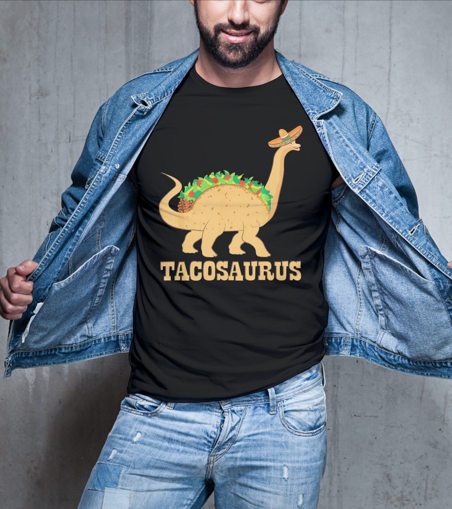 Tacosaurus Sombrero Wearing Dinosaur With Mexican Food Elements T-Shirt