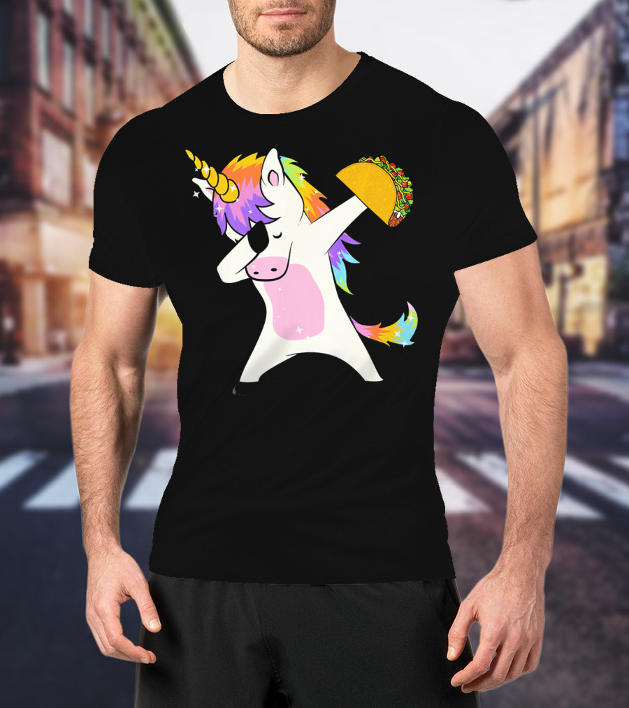 Dabbing Rainbow Unicorn Holding Taco Funny Cinco T-Shirt