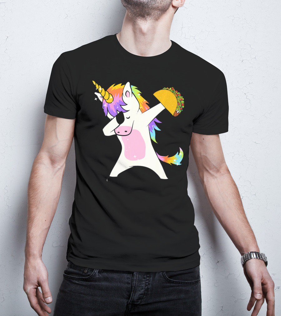 Dabbing Rainbow Unicorn Holding Taco Funny Cinco T-Shirt