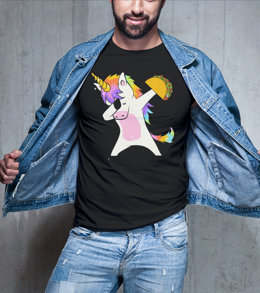 Dabbing Rainbow Unicorn Holding Taco Funny Cinco T-Shirt