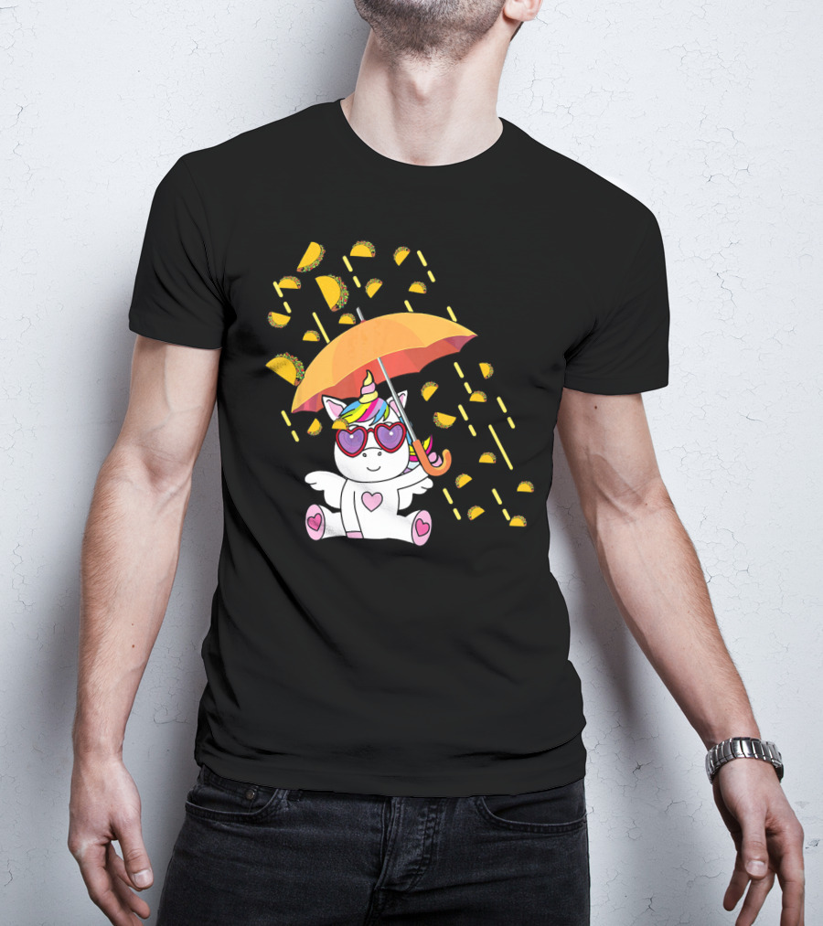 Its Raining Tacos Funny Unicorn With Umbrella And Sunglasses T-Shirt
