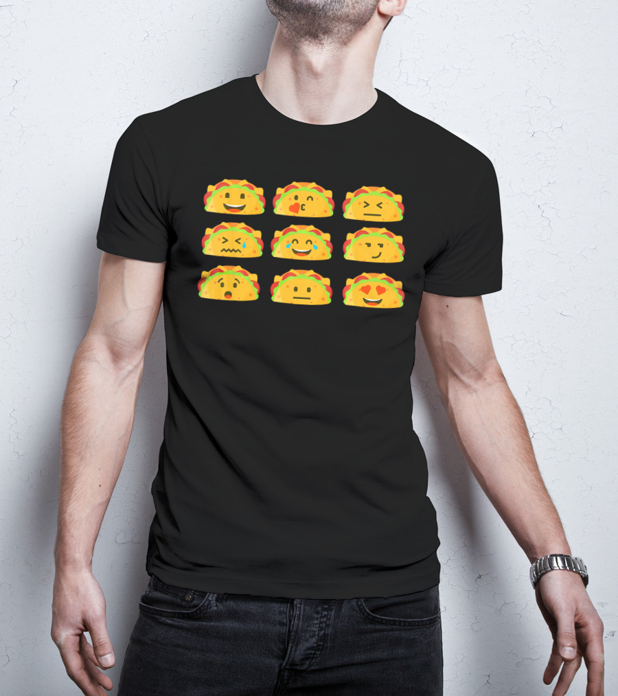 Taco Emoji Faces Mexican Food Lover Humor T-Shirt