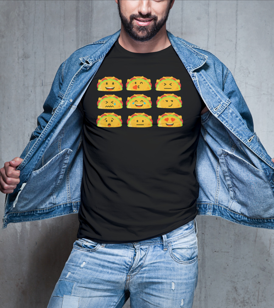 Taco Emoji Faces Mexican Food Lover Humor T-Shirt