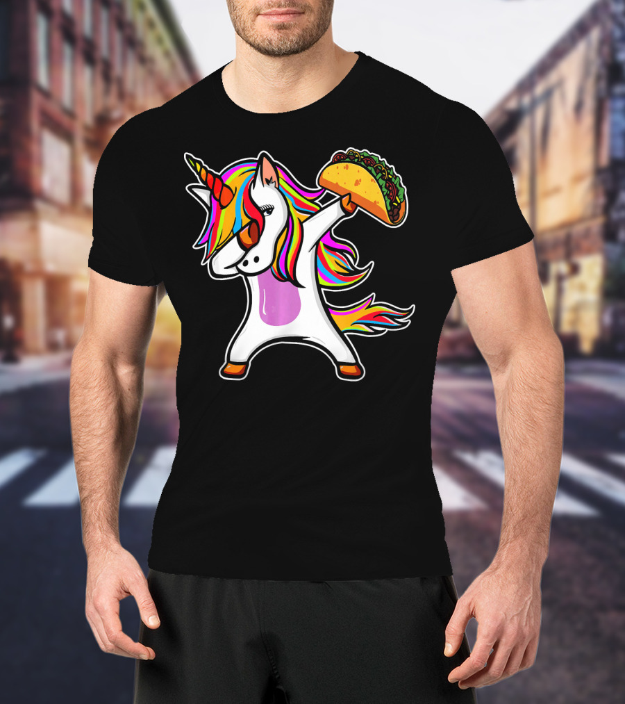 Dabbing Rainbow Unicorn With Taco Love T-Shirt