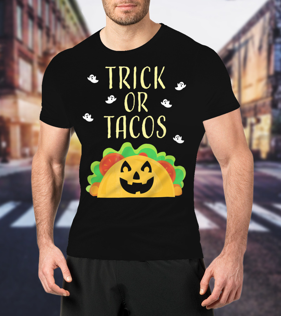 Trick Or Tacos Halloween Ghosts With Smiling Taco T-Shirt