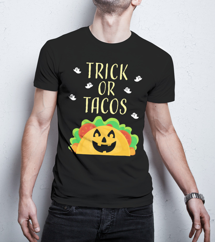 Trick Or Tacos Halloween Ghosts With Smiling Taco T-Shirt