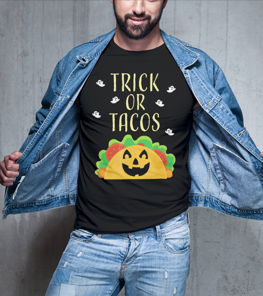 Trick Or Tacos Halloween Ghosts With Smiling Taco T-Shirt