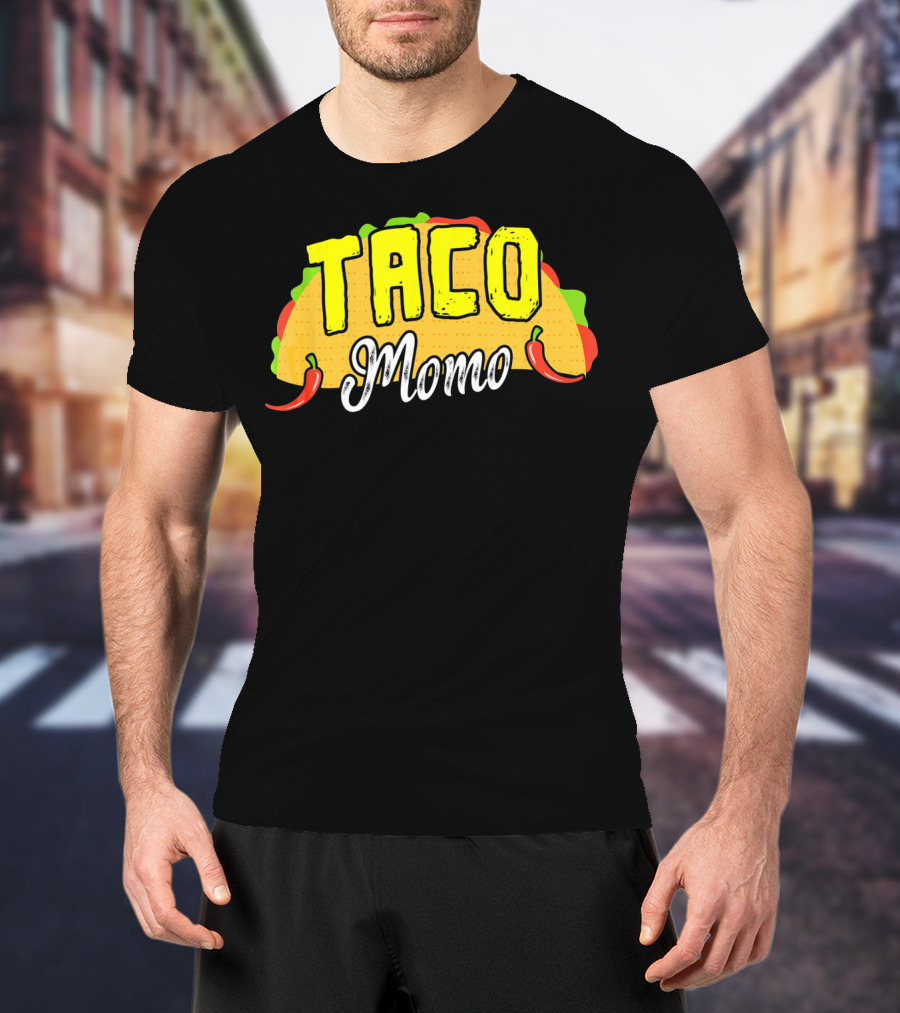 Taco Momo Grandma Mexican Food Fiesta Colorful Taco And Chili Peppers T-Shirt