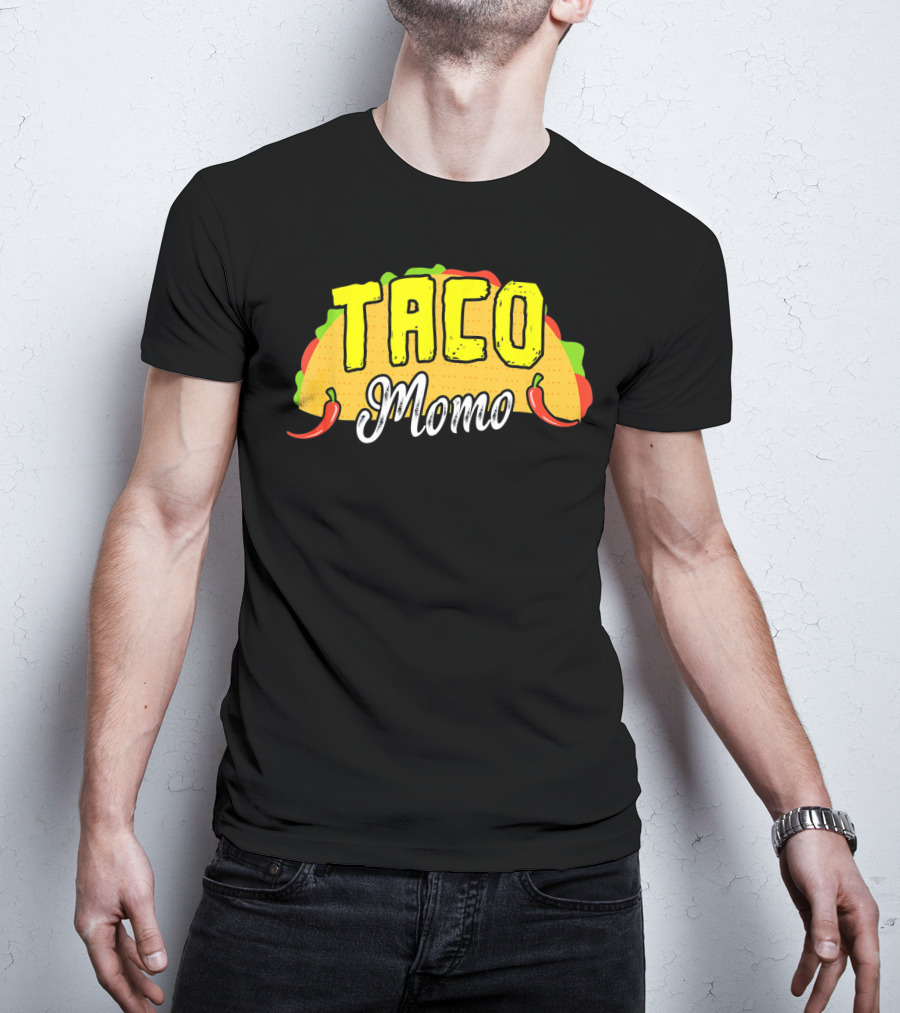 Taco Momo Grandma Mexican Food Fiesta Colorful Taco And Chili Peppers T-Shirt
