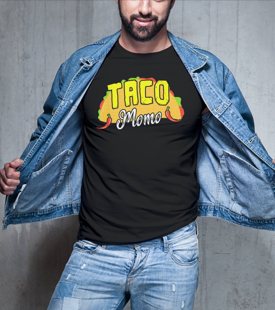 Taco Momo Grandma Mexican Food Fiesta Colorful Taco And Chili Peppers T-Shirt