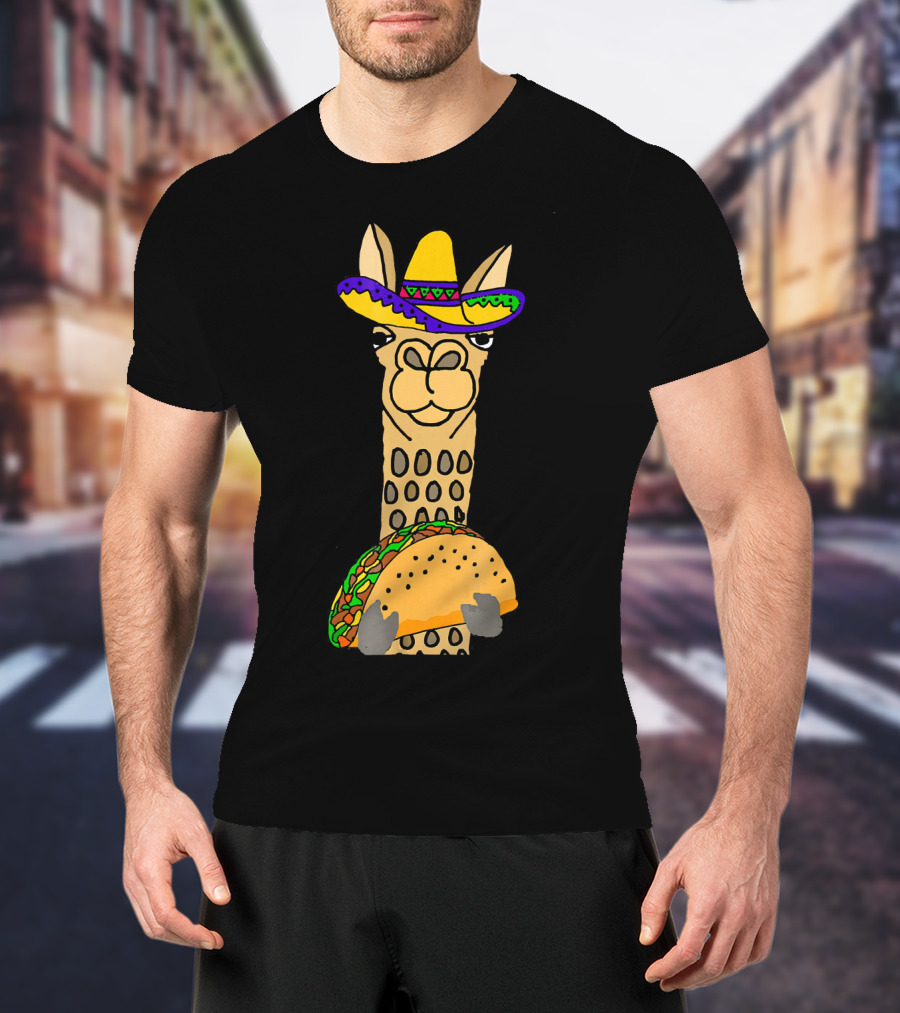 Smilealottees Funny Llama Taco Sombrero T-Shirt