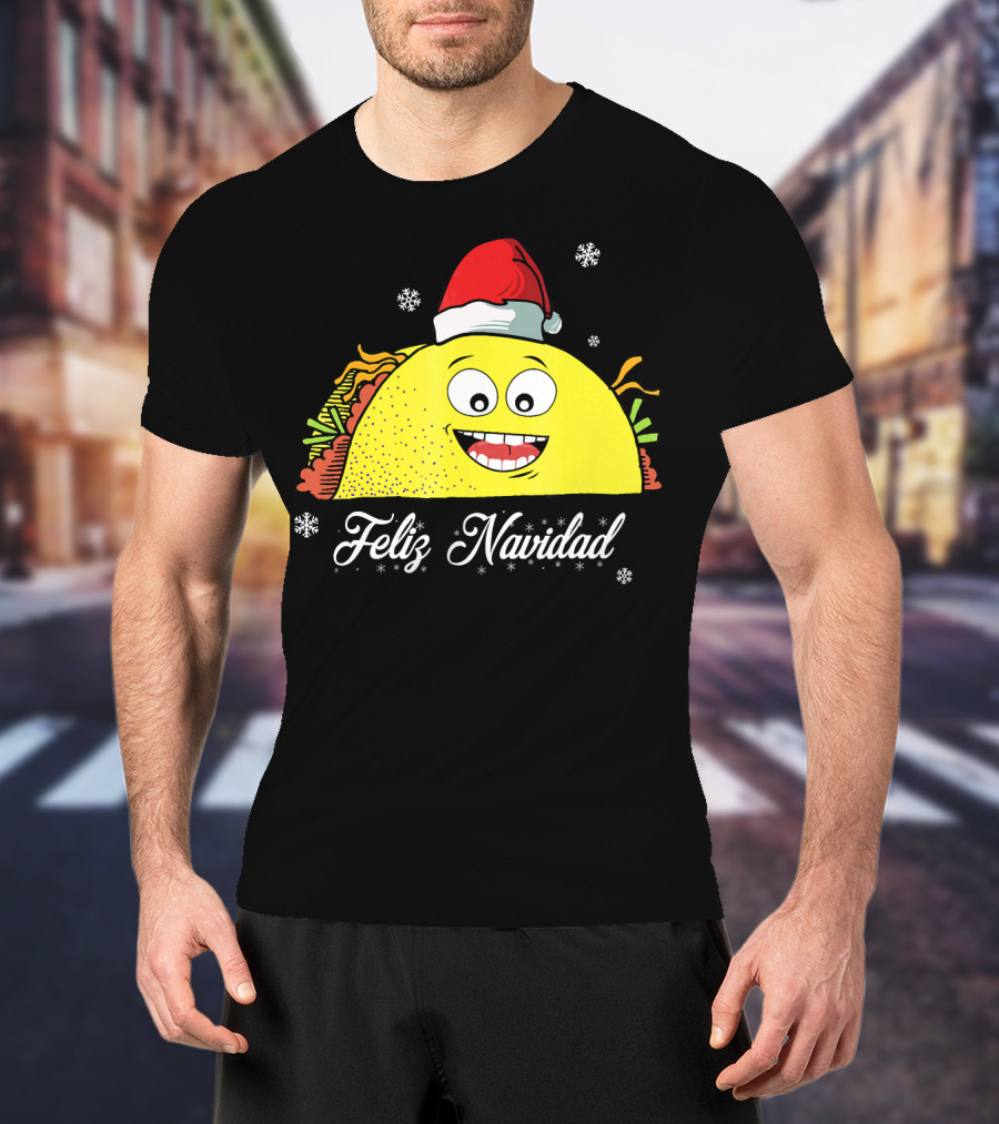 Feliz Navidad Smiling Taco Santa Hat T-Shirt